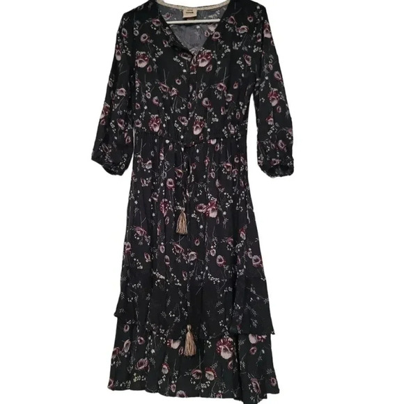 Knox Rose Women's Bishop Sleeve Floral Boho Ruffles Bohemian Transition Dress - Picture 1 of 9